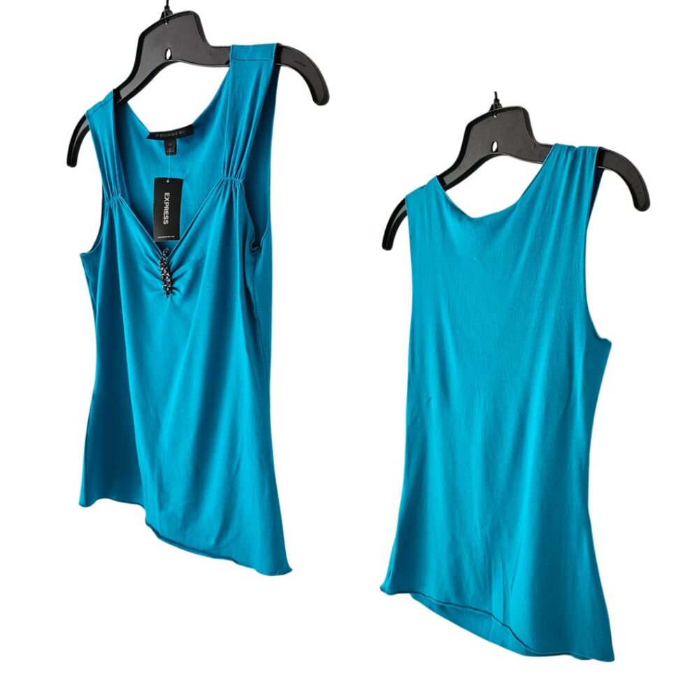 Express Vintage Sleeveless Top with Embellished Brooch | NWT | XS | Turquoise - Picture 4 of 10